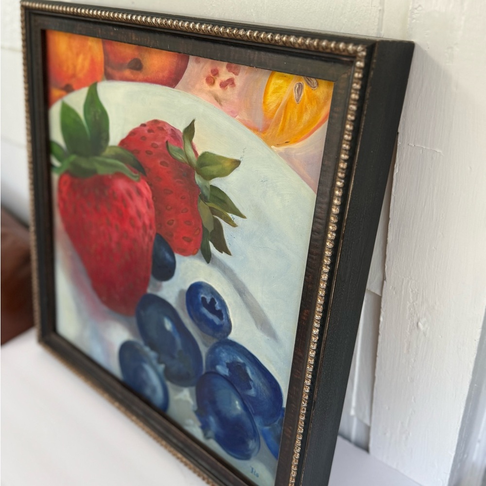 Original Artwork Painting Strawberries and Blueberries Professionally Framed - Picture 6 of 8